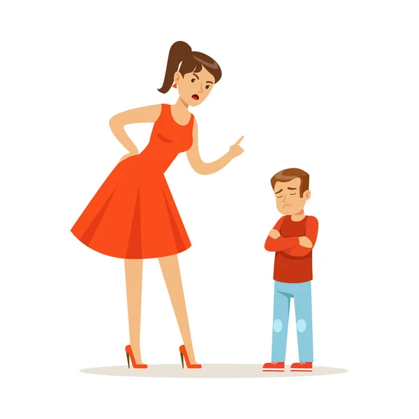 Character scolding her upset son — Stock Vector