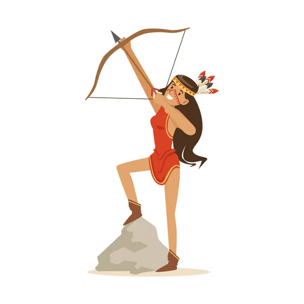 Indian girl  shooting a bow — Stock Vector
