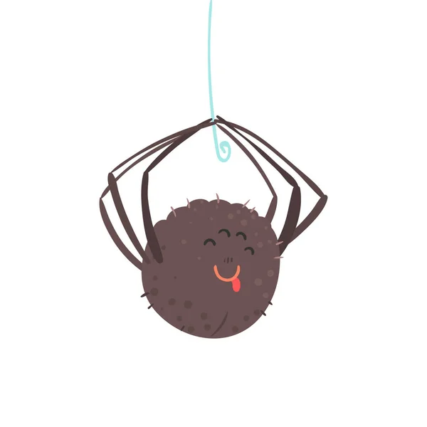 Cute cartoon hanging spider character — Stock Vector