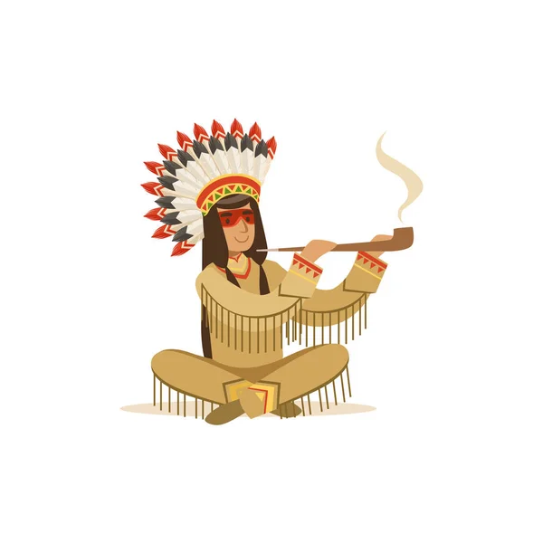 Native american indian  smoking pipe — Stock Vector