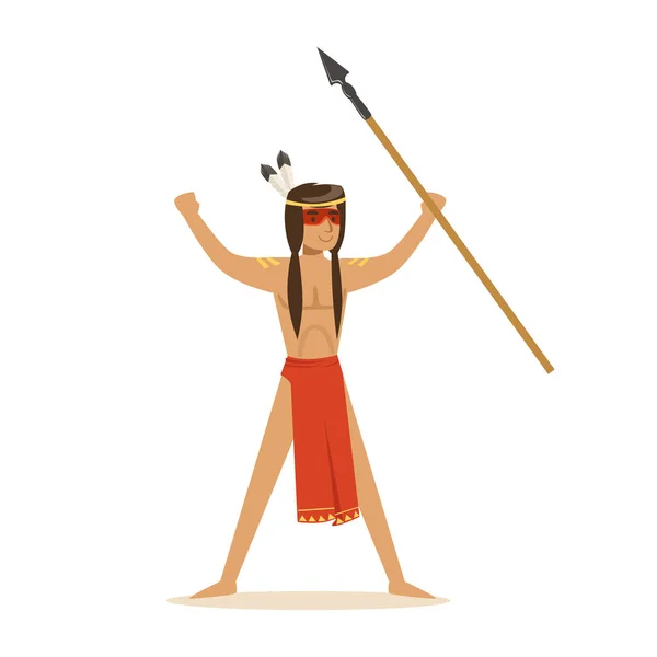 Indian american cu o suliță ridicată — Vector de stoc