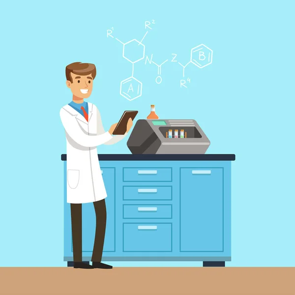 Científico que realiza investigación en un laboratorio — Vector de stock