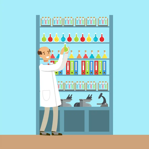 Scientist  working research in chemical lab — Stock Vector