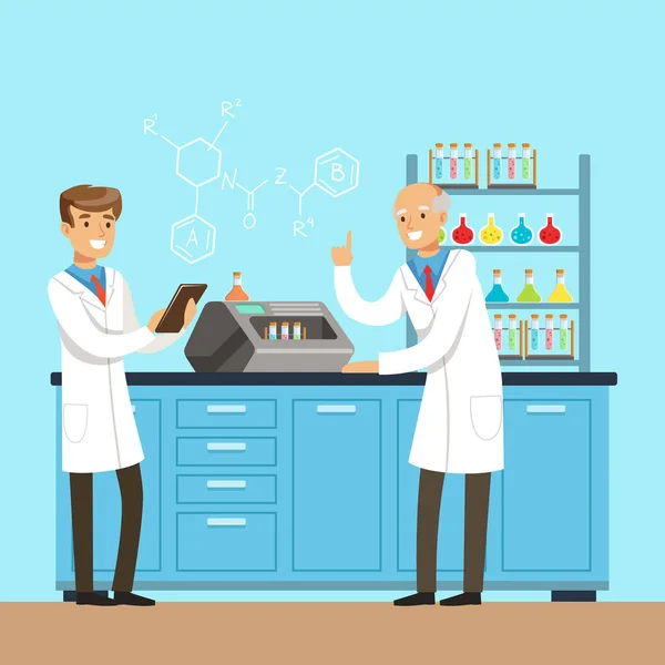 Científicos investigando en un laboratorio — Vector de stock