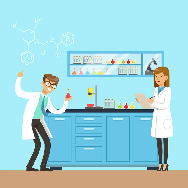 Chemists scientists testing chemical elements — Stock Vector