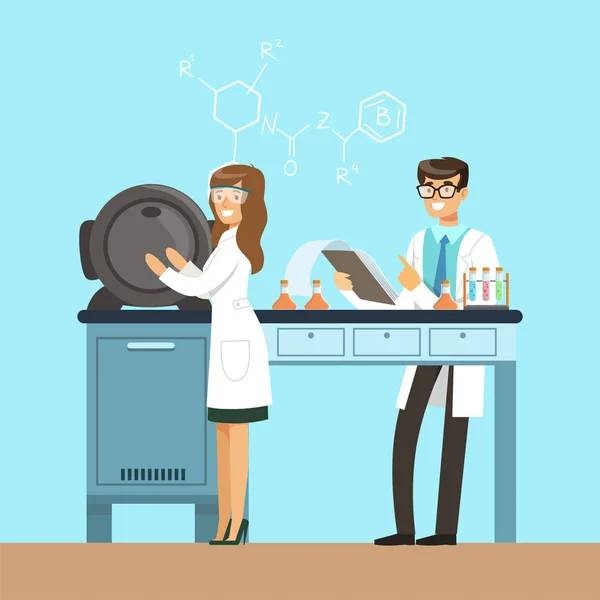 Scientists testing chemical elements — Stock Vector