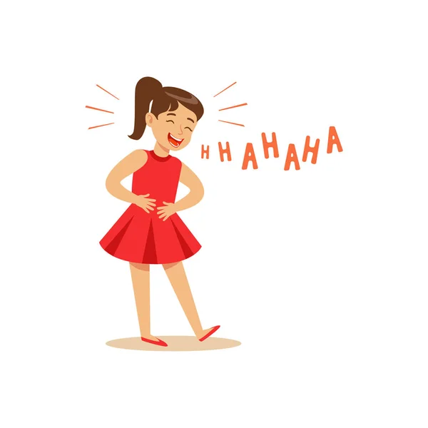 Flicka i en röd klänning som skrattar högt — Stock vektor