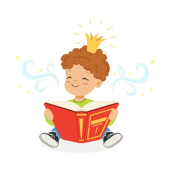 Boy reading a book and dreaming — Stock Vector