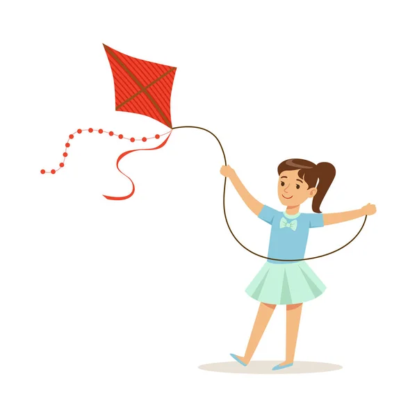 Beautiful girl playing with kite — Stock Vector