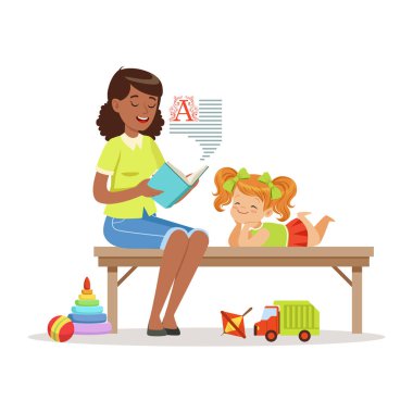 Küçük kız için bir kitap okuma öğretmen