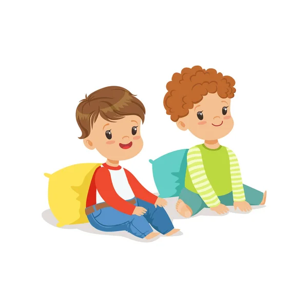 Niños pequeños apoyados en una almohada — Vector de stock