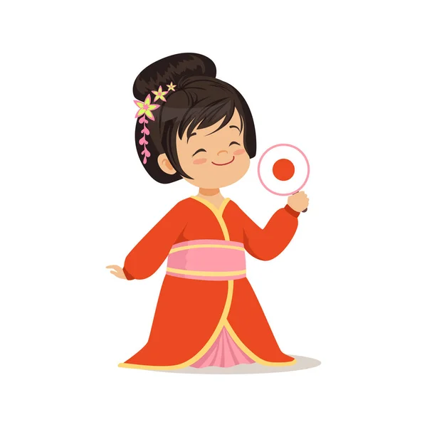 Niedliches Mädchen mit rotem Kimono — Stockvektor