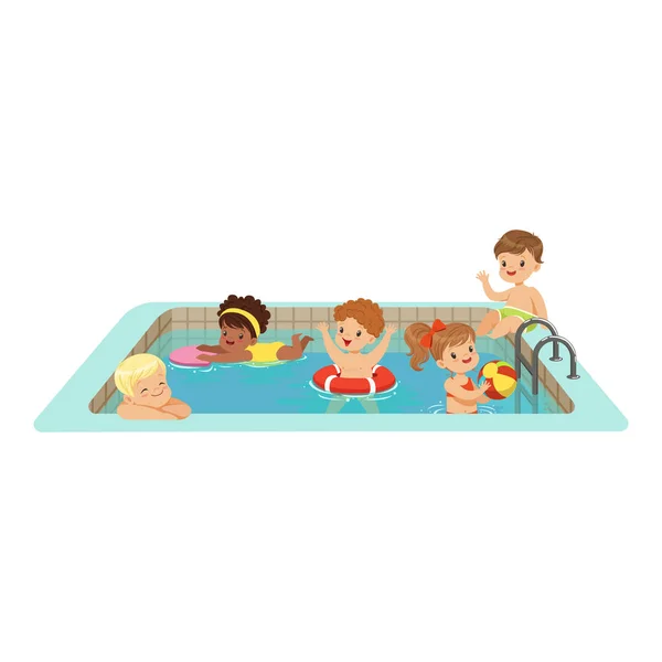 Kids having fun in a swimming pool — Stock Vector