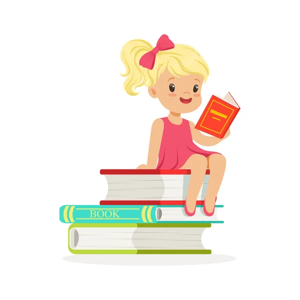Kız üzerinde bir yığın kitap okuma — Stok Vektör