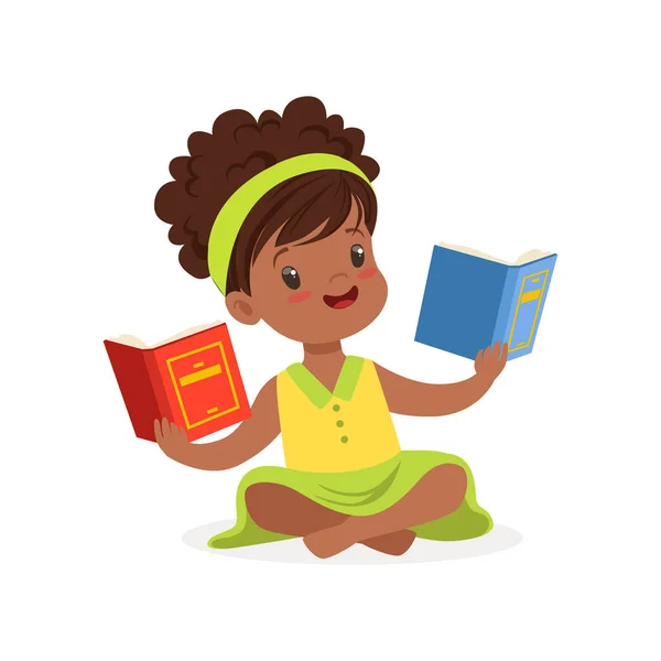 Negro hermosa chica leyendo libros — Vector de stock