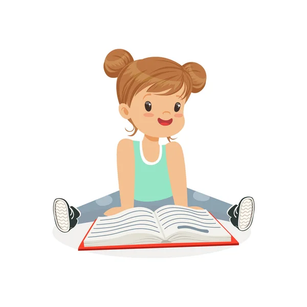 Liten flicka läser en bok — Stock vektor