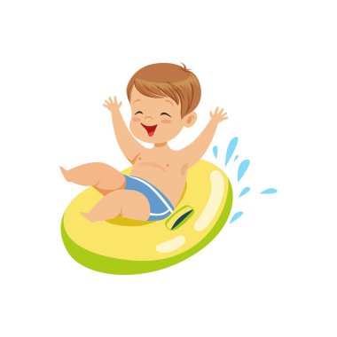 Sevimli çocuk having oyunculuk ile lifebuoy yüzen 