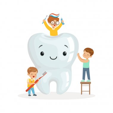 çocuklar büyük bir diş fırçalama 