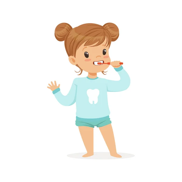 Мультфільм дівчина чистить зуби — стоковий вектор