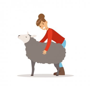 Çiftçi kadın onu koyun için bakım