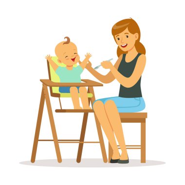 Onun bebek sandalyesi beslenme anne