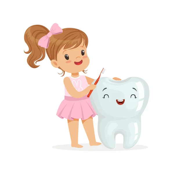 Dívka kartáč velký usmívající se zub — Stockový vektor