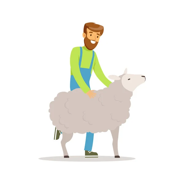 Farmář muž péči o své ovce — Stockový vektor
