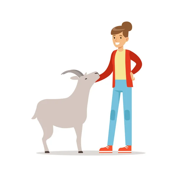 Farmer woman caring for her goat — Stock Vector