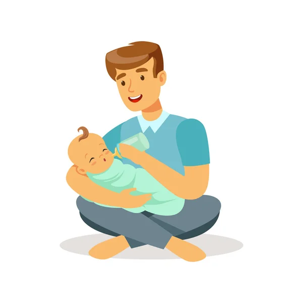 Mutlu baba besleme bebek — Stok Vektör