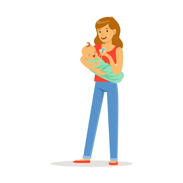 Madre y su adorable bebé jugando — Vector de stock