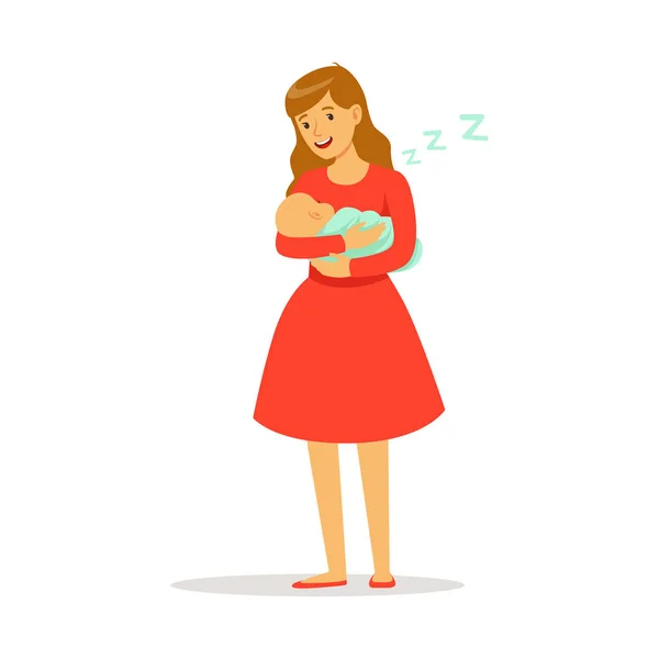Mother in red dress rocking her newborn — Stock Illustration Mother in red dress rocking her newborn Royalty Free Stock Illustrations