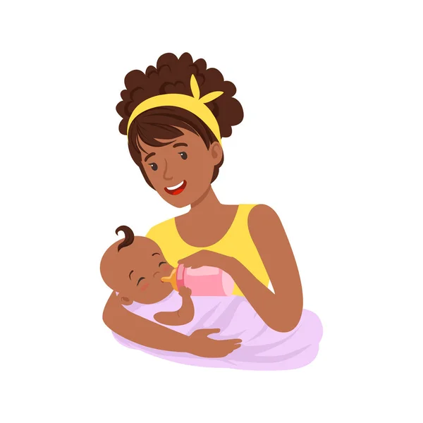 Madre amamantando a su bebé — Vector de stock