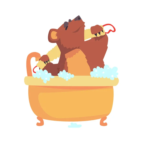 Cute cartoon bear taking a bath — Stock Vector