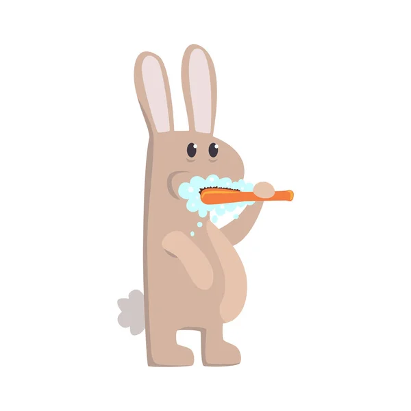 Cute cartoon bunny brushing teeth — Stock Vector