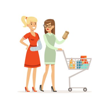 kadın arkadaşıyla alışveriş bir sıva kolundan ile 