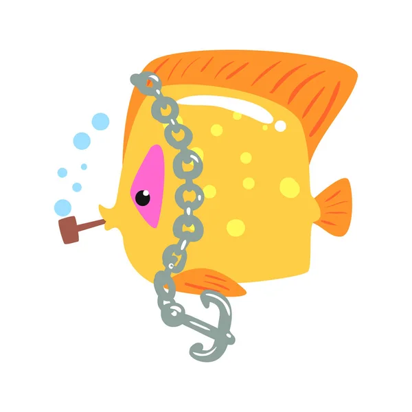 Жовта танг-риба з анкерним ланцюгом — стоковий вектор