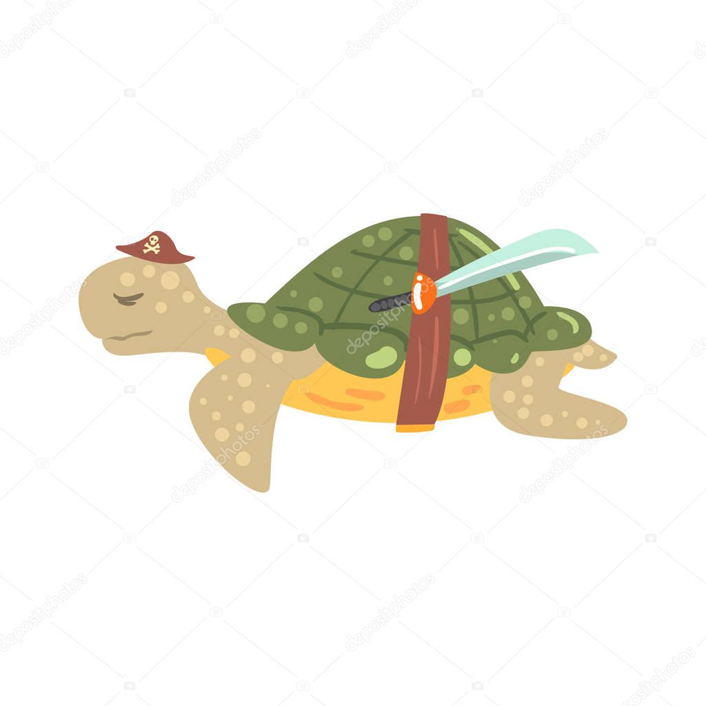turtle pirate in a hat with a sword
