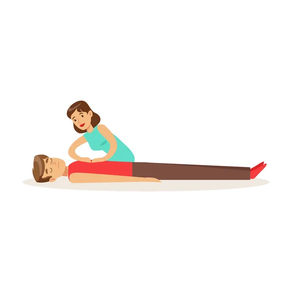 Mulher fazendo uma massagem cardíaca de RCP —  Vetores de Stock