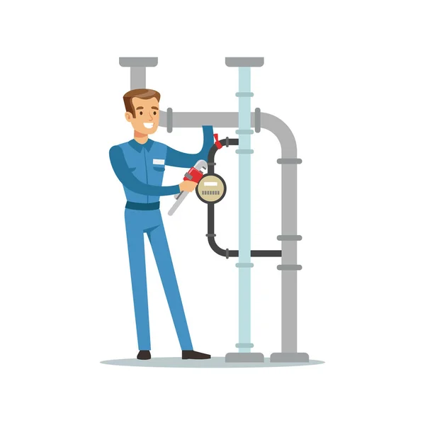 Proffesional plumber man character — Stock Vector