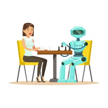 İşadamı ve satranç oynayan robot  