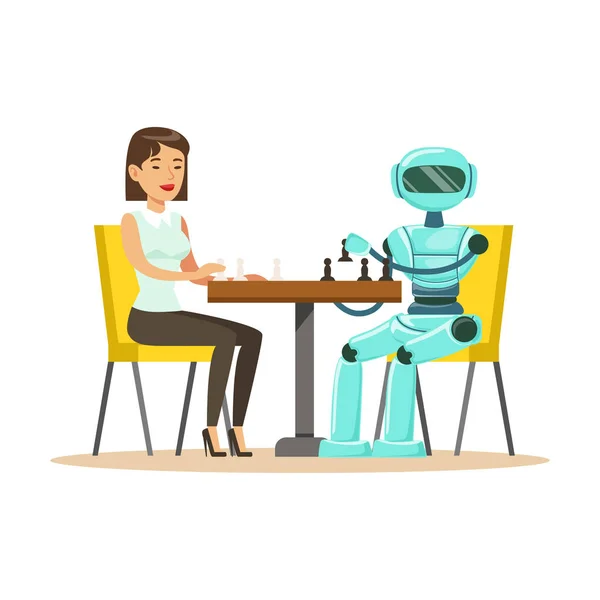 Podnikatel a robot hrající šachy — Stockový vektor