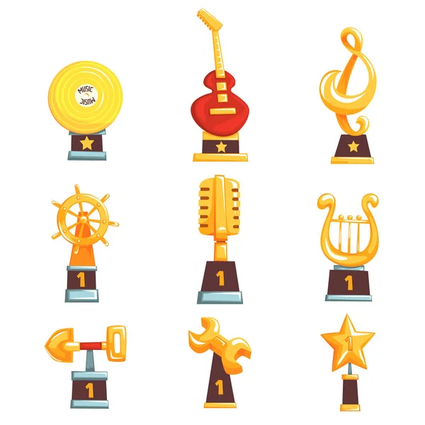 Golden trophy cups — Stock Vector