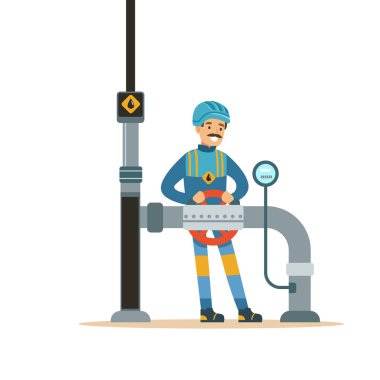 Petrolcü çalışan petrol boru hattı üzerinde 