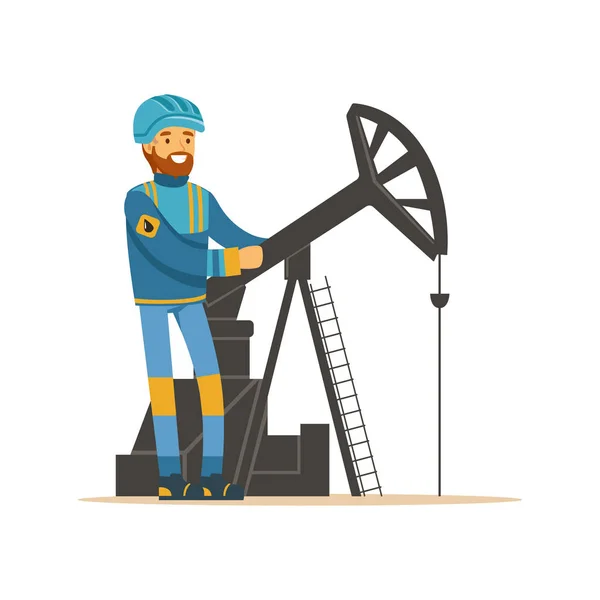 Oilman working on oil platform — Stock Vector