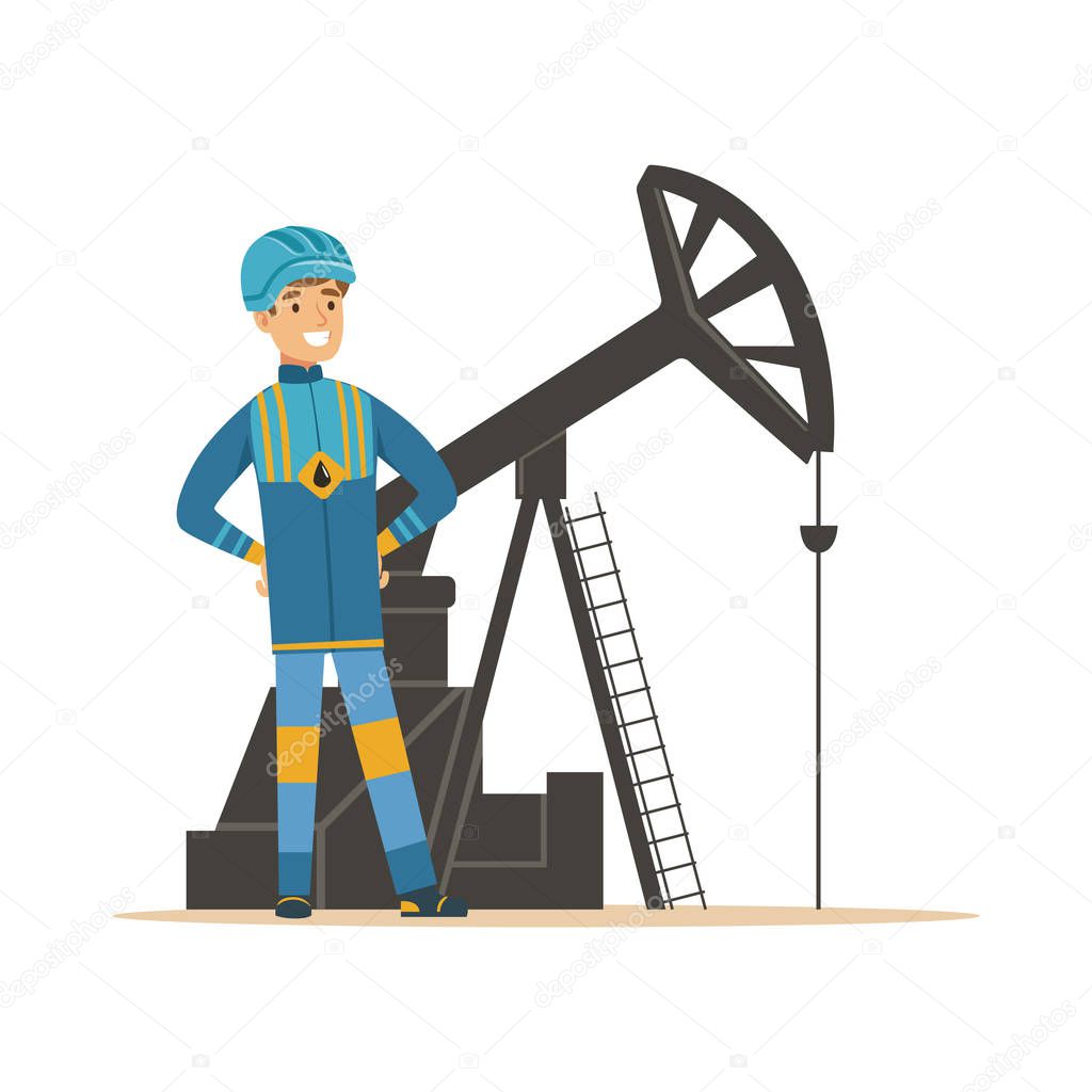 Oilman standing next to oil platform