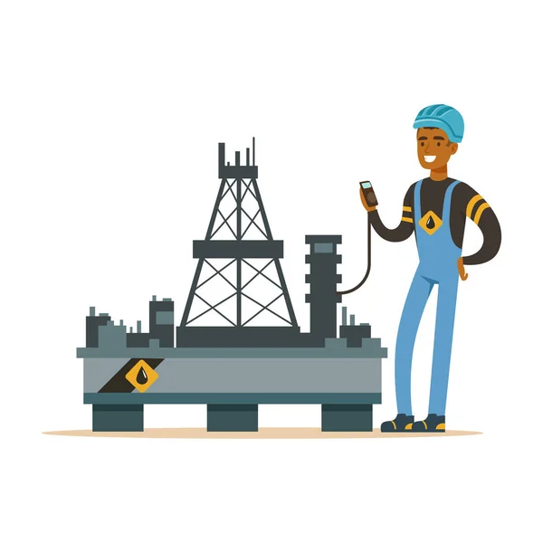 Oilman inspecting equipment — Stock Vector