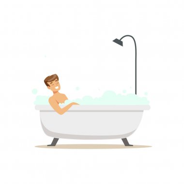 Banyo gülümseyen adam karakter 