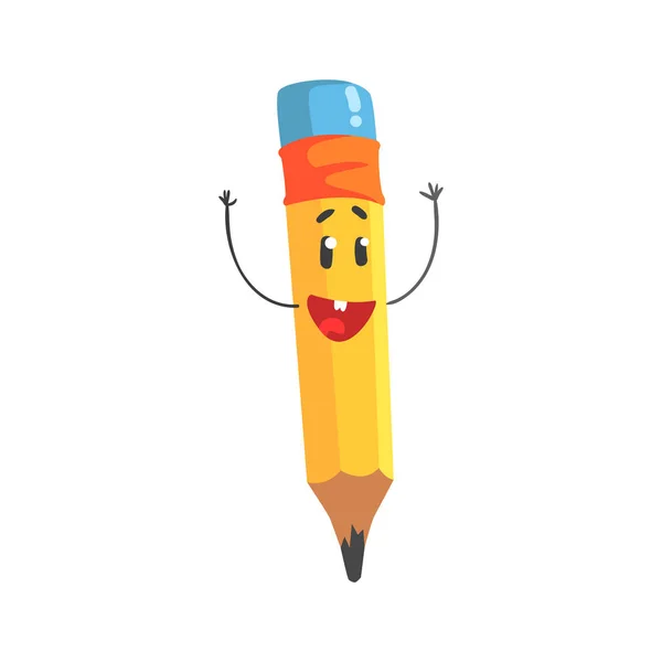 黄色かわいい幸せ漫画鉛筆 — ストックベクタ