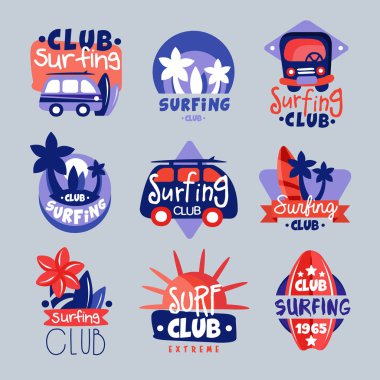 Surf club logo şablonlar kümesi