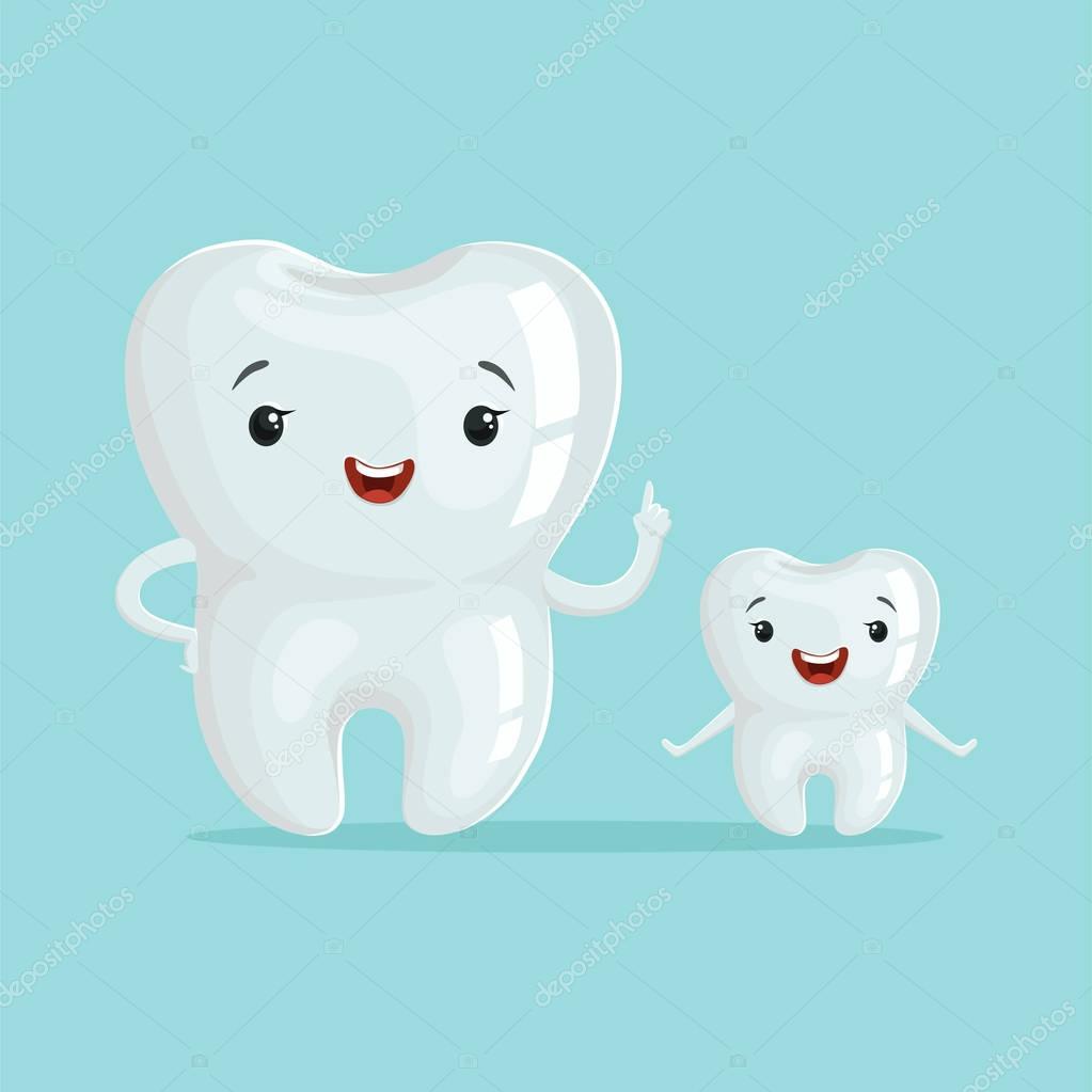 Two cute cartoon teeth characters